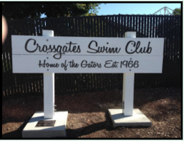 Crossgates Swim Club Sign: Home of the Gators, Established 1966