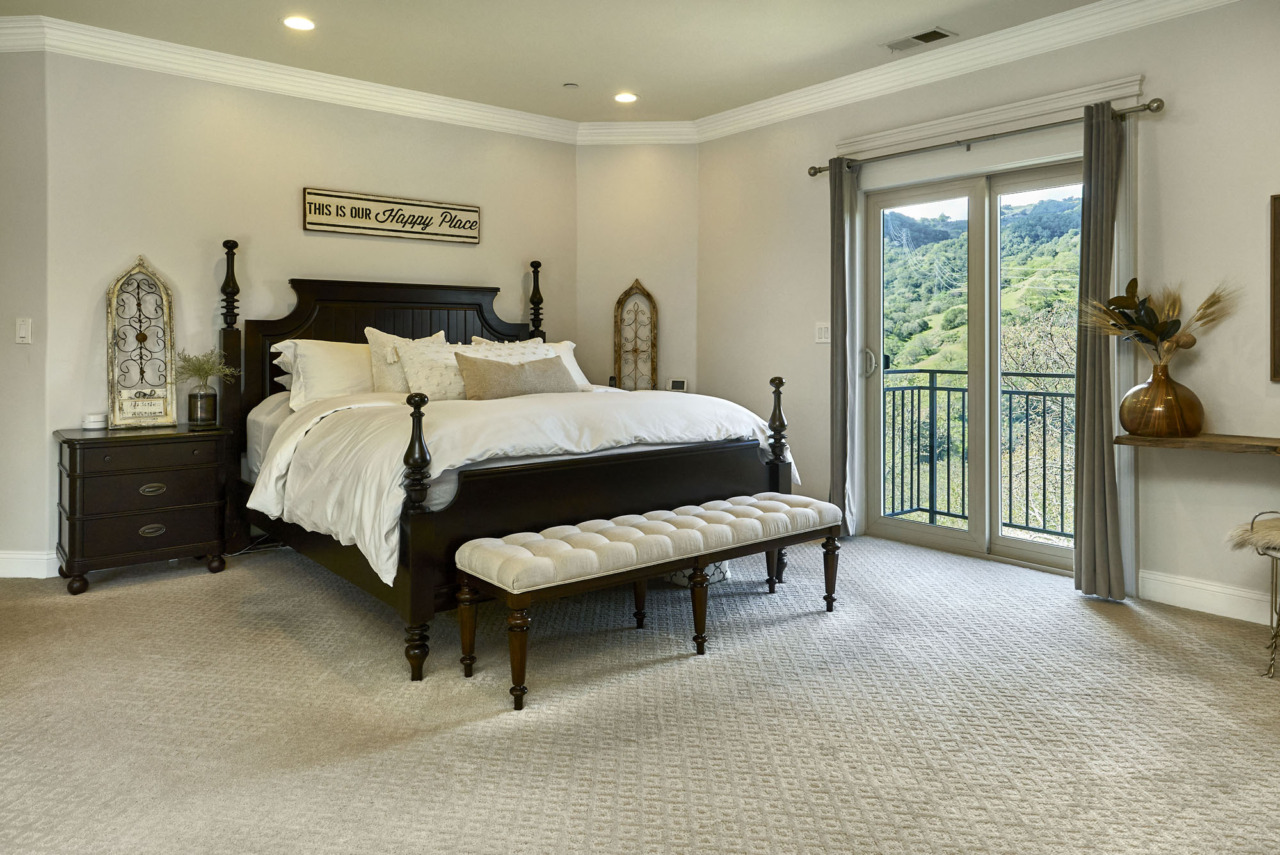 21290 Cinnabar Hills Road, master bedroom with balcony and view