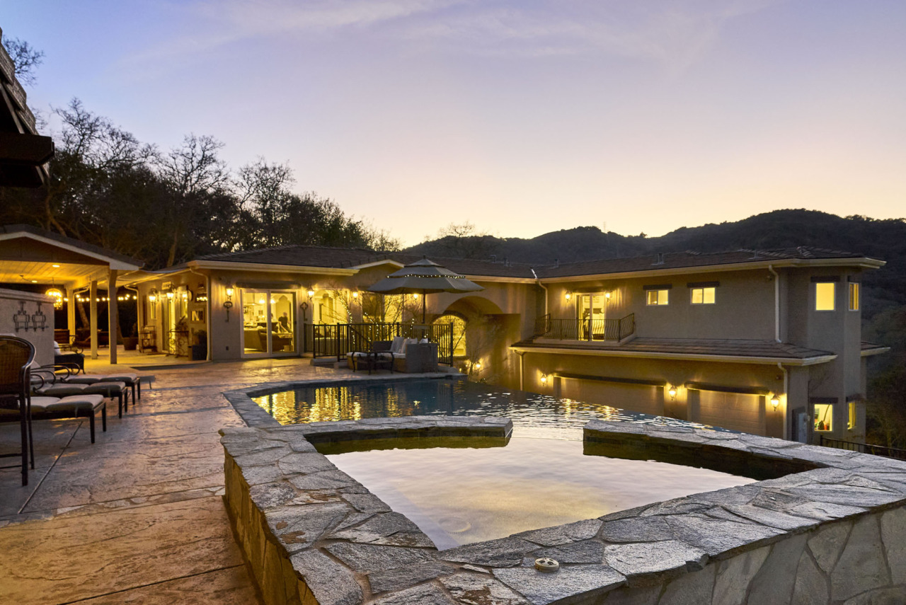 21290 Cinnabar Hills Road, pool and jacuzzi at sunset
