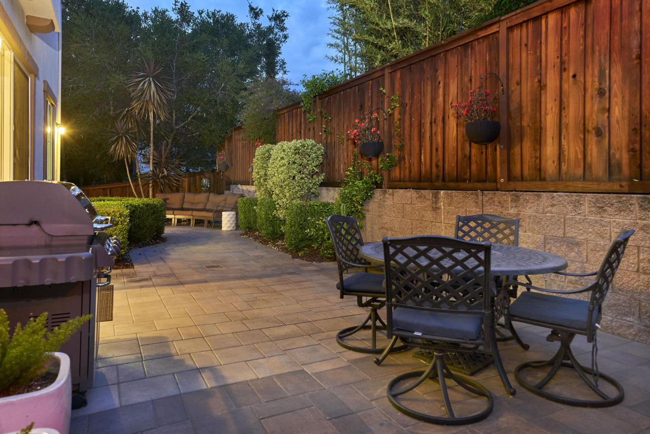 1839 Redwood Creek, patio walkway with sitting areas, evening