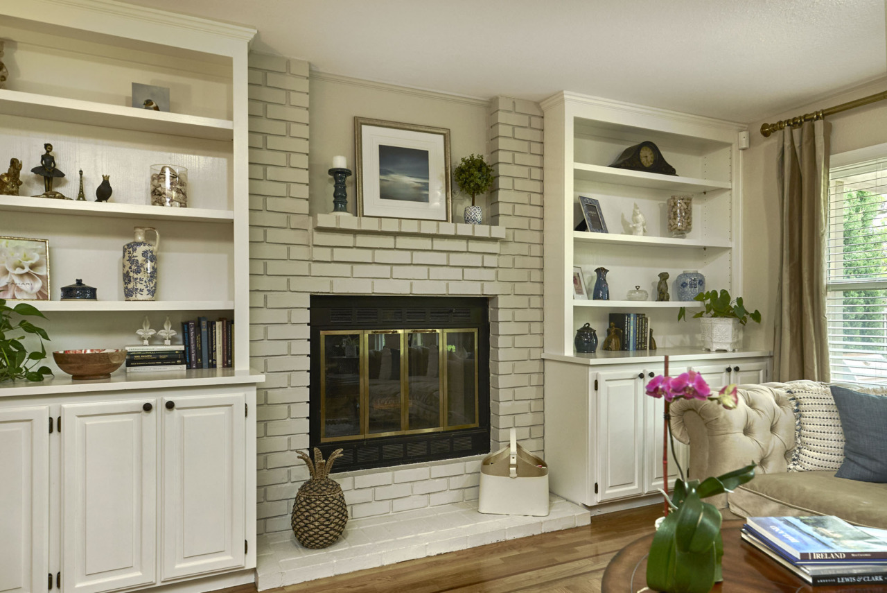 7217 Silver Lode Lane, family room fireplace and shelving