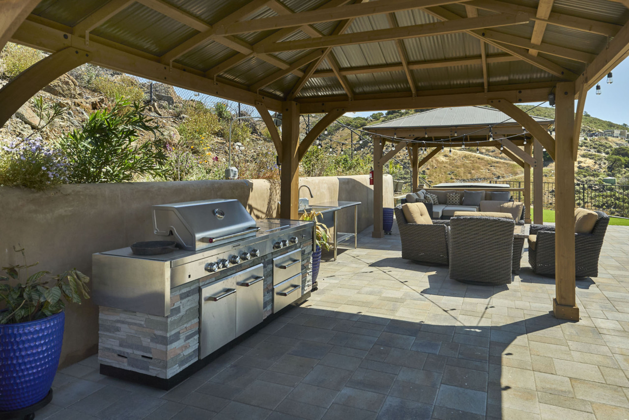 20601 Via Santa Teresa, upper level patio covered barbecue and outdoor seating area, full view