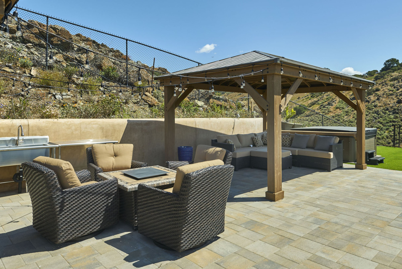 20601 Via Santa Teresa, patio with open and covered seating areas and hot tub